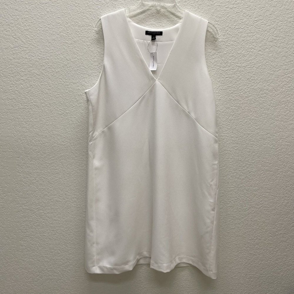 Banana Republic Womens Size 12 Dress Lined White Sheath Sleeveless Career NWT